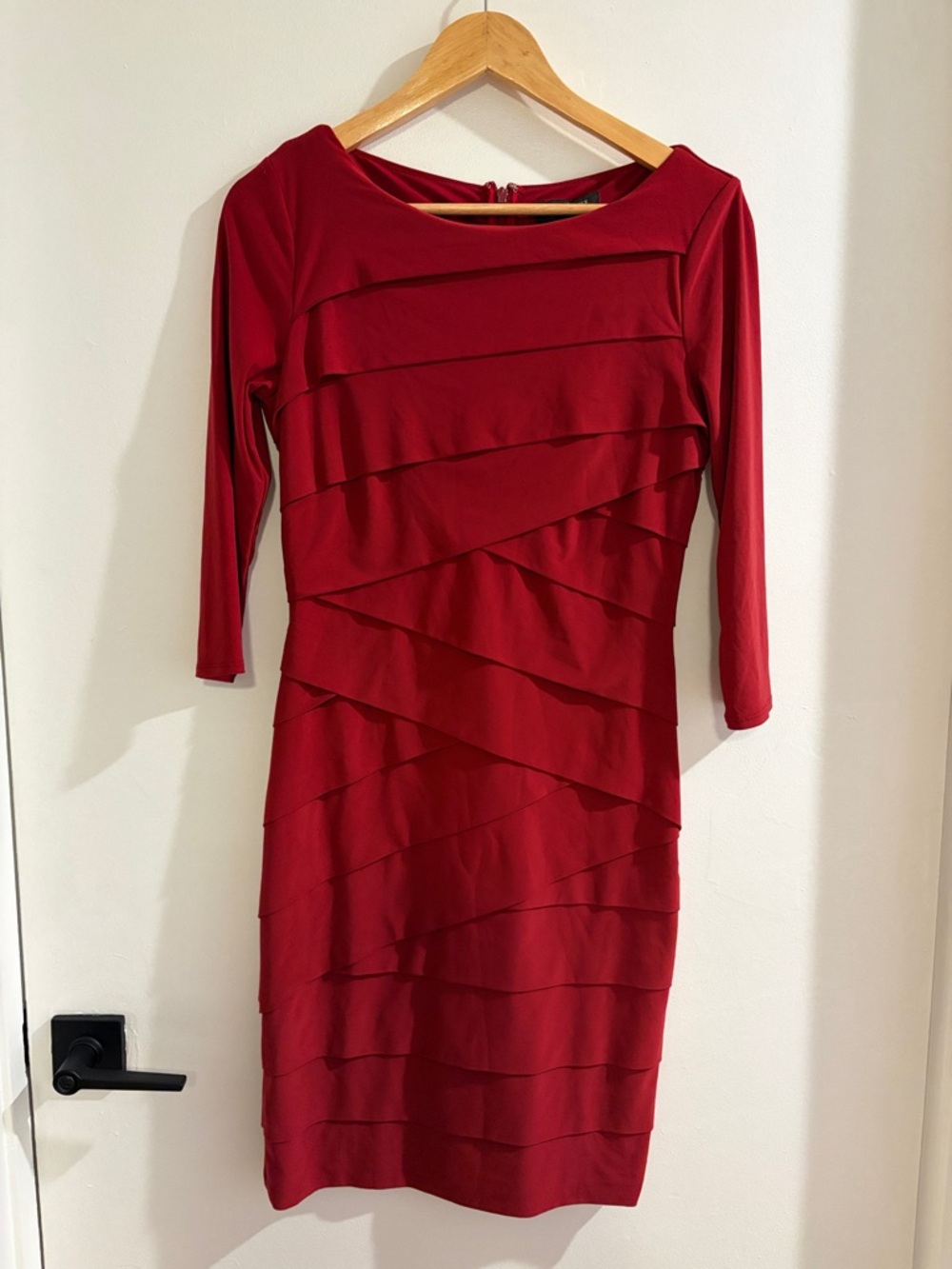 White House Black Market Red Layered Long-Sleeve Sheath Dress instant slimming 8